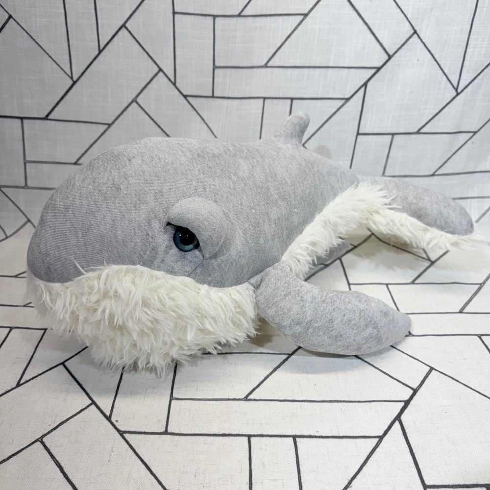 BigStuffed Paris Whale Plush 22" Grey Cream Faux Fur Made in France Handcrafted